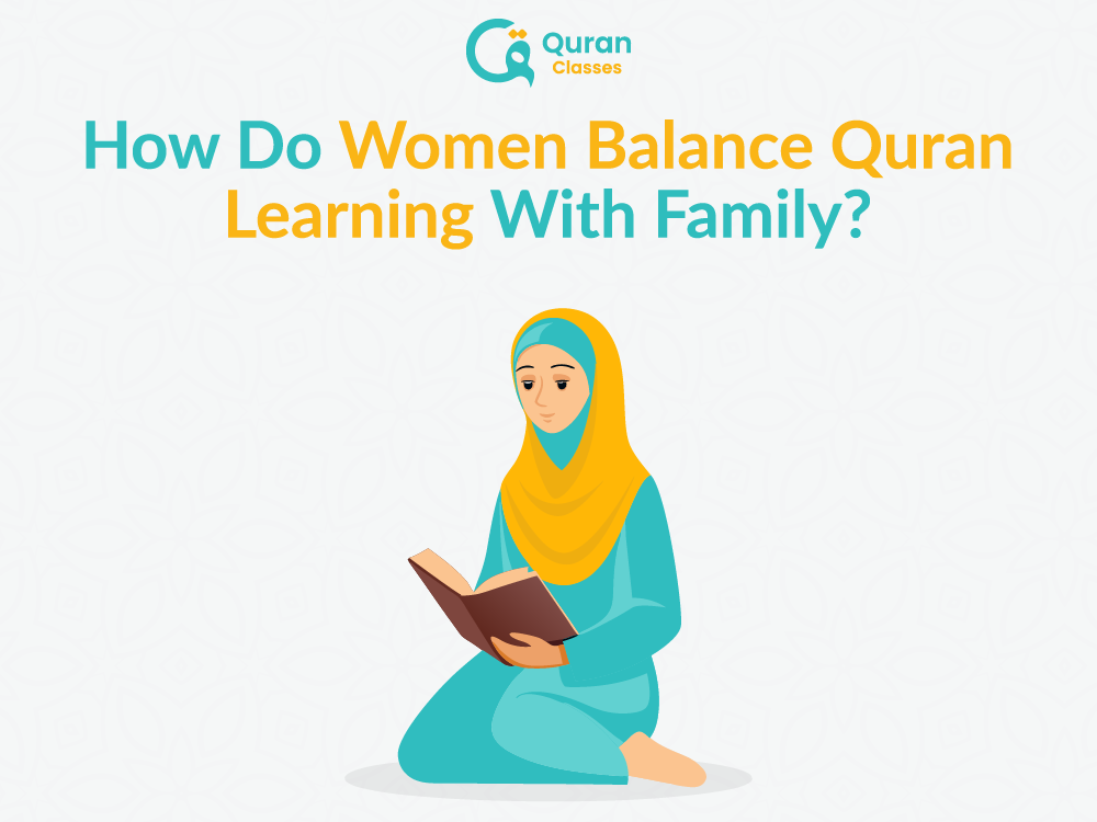 Muslim woman learning Quran online while managing family