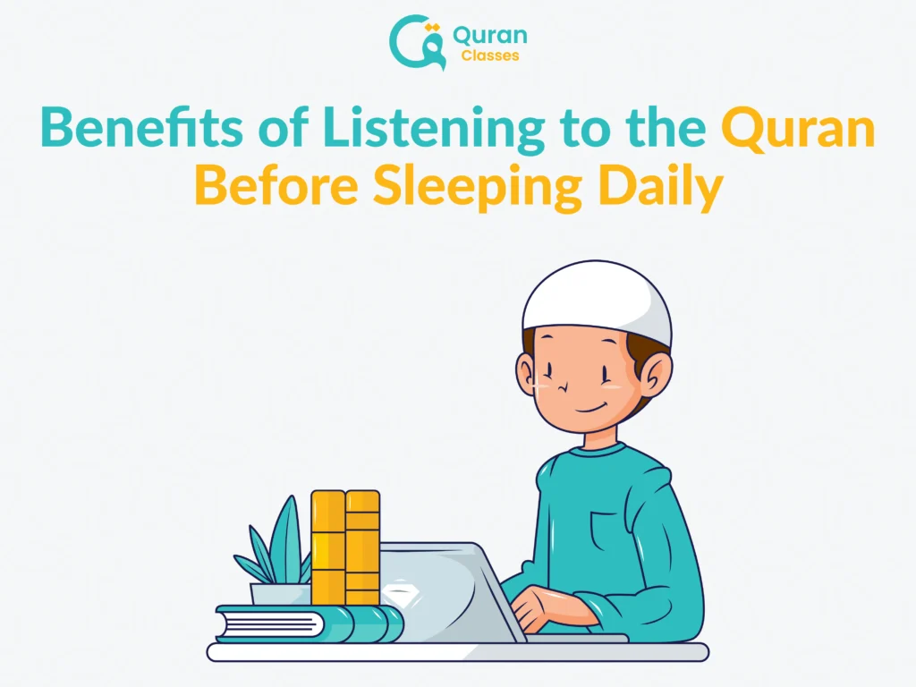 Thumbnail showing the benefits of listening to the Quran before sleeping